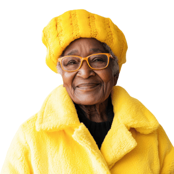 Smiling Elderly Black Woman on transparent background. png