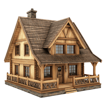 Wooden House White Background on transparent background. png