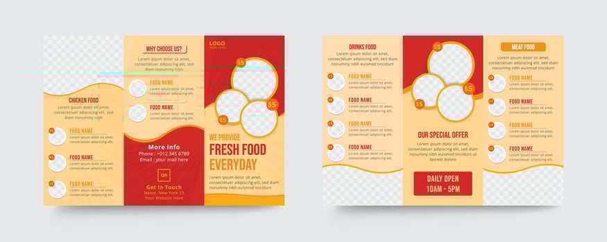 Restaurant trifold brochure menu template design vector