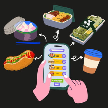 Food delivery online service on mobile phone. Online food order. Internet e-commerce vector