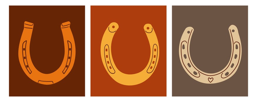 Horseshoes cartoon. shoe luck, lucky clover, western howdy horseshoe sign. Isolated symbol illustration ,wild west cowboy accessories . vector