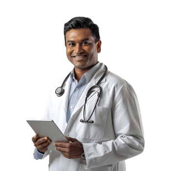 Indian doctor holding tablet png