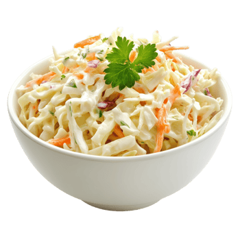 Fresh Coleslaw in White Bowl on transparent background. png