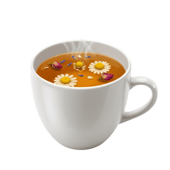 Warm Herbal Tea Cup with Chamomile and Rose Petals Hot Food Drink Aroma White Steam Nature Autumn png