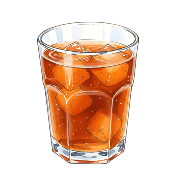 Refreshing Iced Tea Drink in Glass with Ice Cubes Art Cup Cold Food Brown Water Sweet Summer Orange png