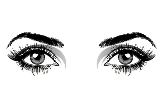 Beautiful female eyes with big lashes and eyebrows. Eyeliner glamour makeup. icon vector