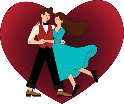 Loving couple, dancing, with a heart behind, in love vector