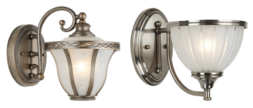 Two antique-style wall sconces on a transparent background png
