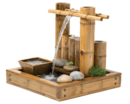 Bamboo tabletop fountain on a transparent background png