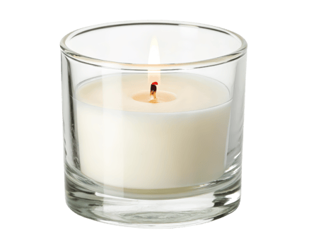 The white candle in glass holder on a transparent background png
