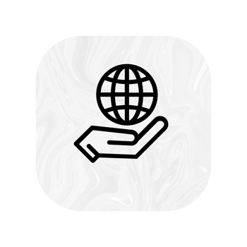 A black and white icon of a hand holding a globe png