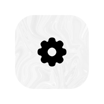 A white and black icon with a gear wheel png