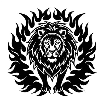 Lion tattoo design with flames vector