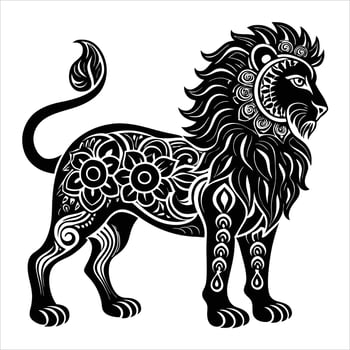A lion with ornate patterns on its body vector