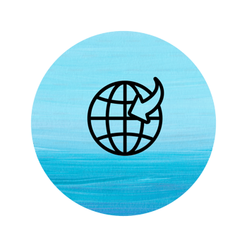 A blue circle with a globe and arrow pointing to it png