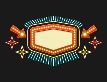 Retro american neon sign vintage sale banner and label with vibrant design that attract attention vector
