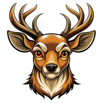 a deer head with big, horns and big eyes vector