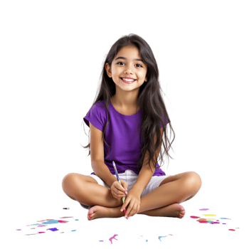 A young girl sitting on the floor with a paintbrush png