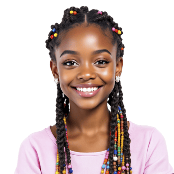 A young girl with colorful braids smiling png