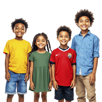 Four children in different colors posing for a picture png