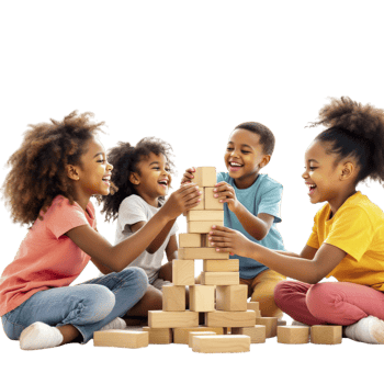 Children playing with wooden blocks png