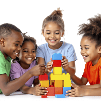 Children playing with blocks on a white background png
