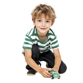 A young boy is sitting on the ground with a green toy car png