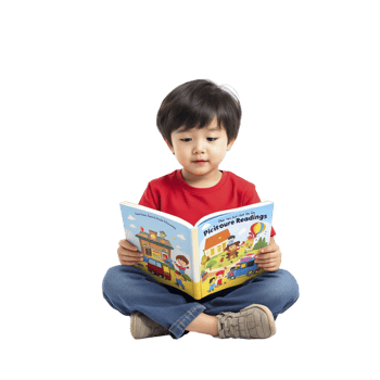 A young boy sitting on the floor reading a book png