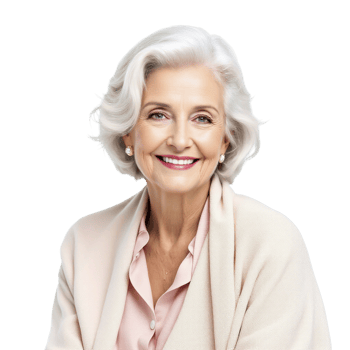 A woman with white hair and a pink shirt png