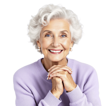 An older woman with white hair and a purple sweater png