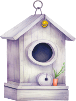 Cute bird house watercolor hand drawn png
