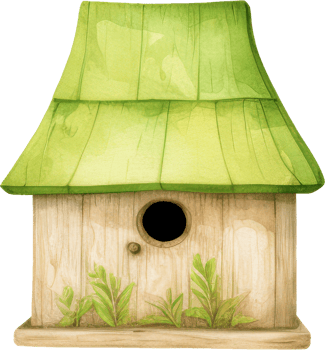 Cute small green bird house watercolor hand drawn png