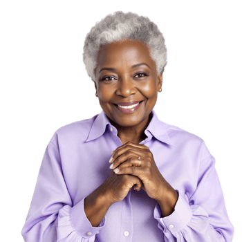 An older woman with gray hair and a purple shirt png