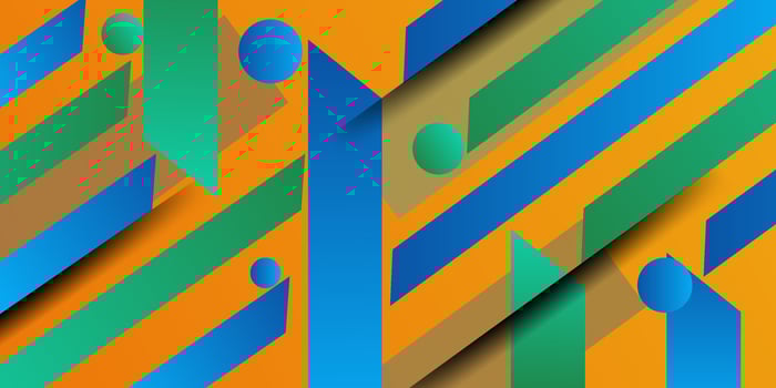 Abstract 3D background with overlapping blue and green shapes on orange background.Eps10 vector