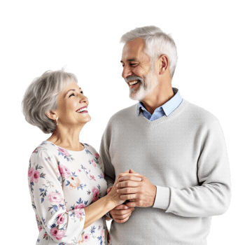 An older couple is smiling and laughing together png