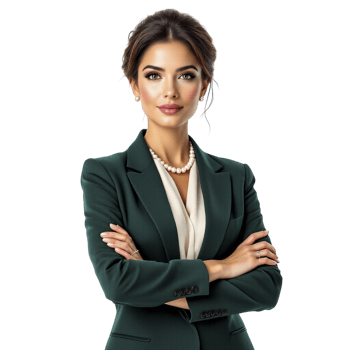 Business woman in green suit with arms crossed png