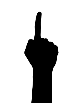 a clean 2d black silhouette of a person dramatically pointing upward, leadership direction command gesture, on isolated background png