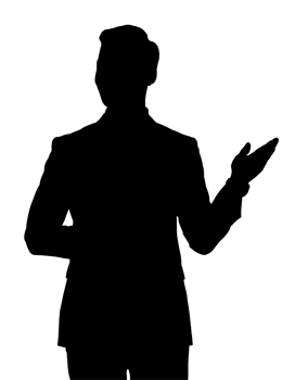 a clean 2d black silhouette of a leader introducing a team, making a welcoming gesture, symbolizing leadership, teamwork, and corporate success, on isolated background png