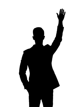 a clean 2d black silhouette of a raised hand gesture symbolizing participation, agreement, or questioning in a professional or educational setting, on isolated background png