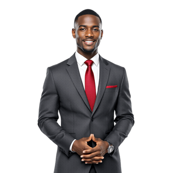 A black man in a suit and red tie png