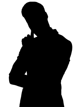 a clean 2d black silhouette of a person in thinking pose, minimalistic human figure design, on isolated background png
