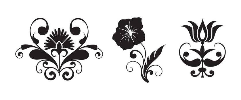 Floral swirl decorative ornament art set on black and white colour vector