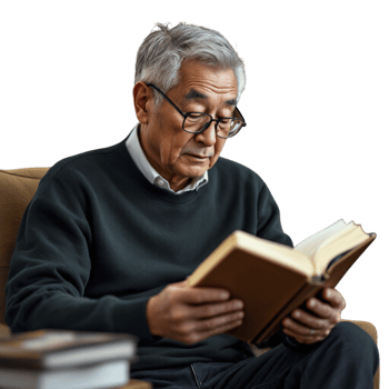 An older man is reading a book png