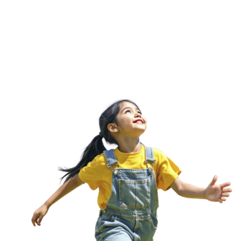 A young girl in overalls is jumping png