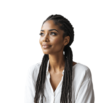 A woman with dreadlocks and a white shirt png