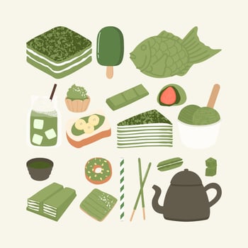 Set of matcha green tea dessert food illustration vector