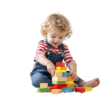 A young child playing with wooden blocks png