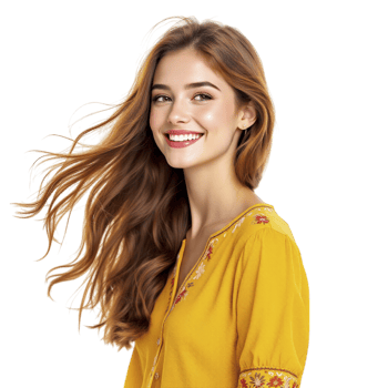 A woman in yellow shirt smiling png