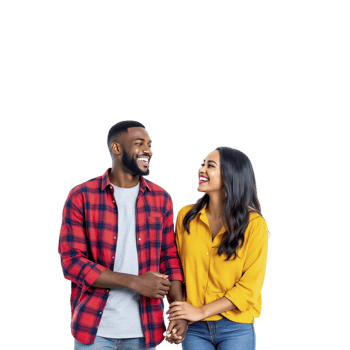 A young couple is standing together and smiling png
