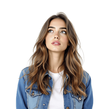 A woman wearing a denim jacket and white shirt png